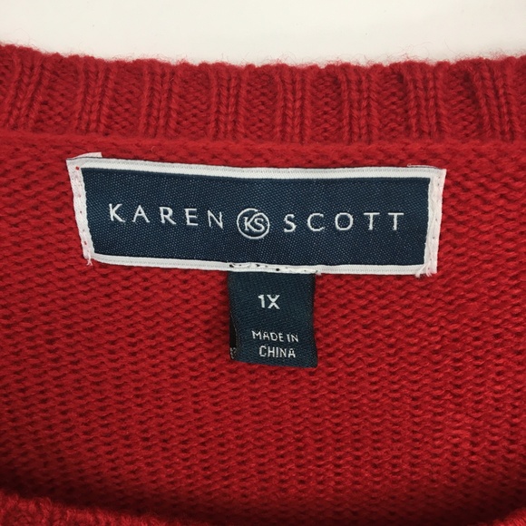 Karen Scott Red & Green Heart Wreath Ugly Christmas Sweater - Picture 4 of 8